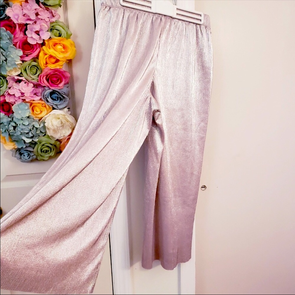 NWOT KENSIE Rose Pink Metallic Wide Leg Pants M